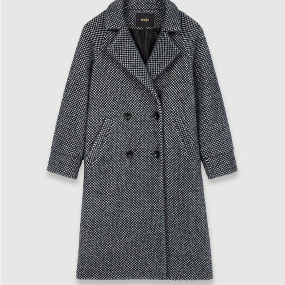 Maje NWOT Gabyne Checked Tricotine Coat